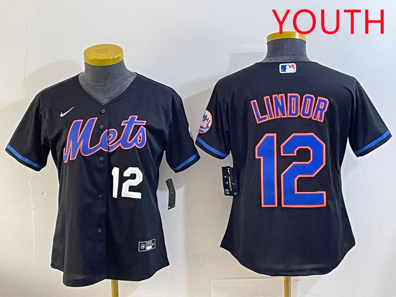 Youth 2025 New York Mets #12 Lindor Black Game Nike MLB Jersey style 8->youth mlb jersey->Youth Jersey